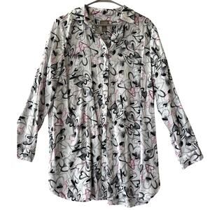 Chico's Button Down Heart Print Shirt 2 Large Amore Love